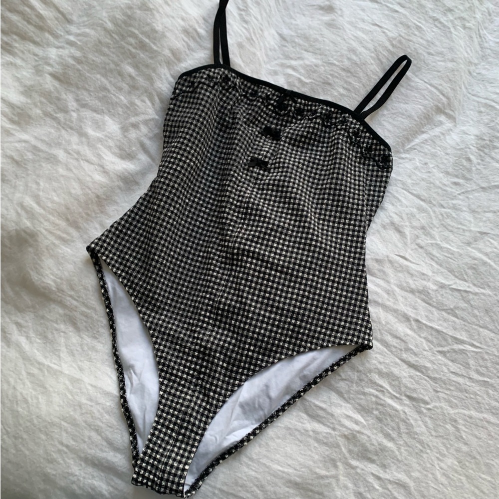 NWT Doen Adrielle Maillot Bow One Piece Swim Suit La Maddalena Gingham Black - Picture 9 of 15